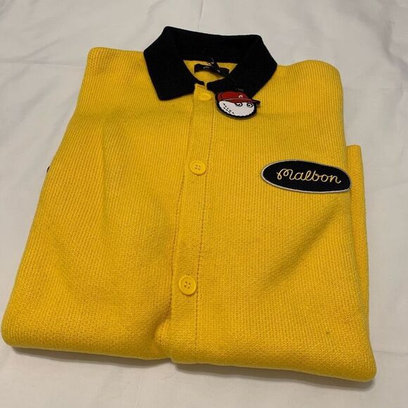NWT Malbon Golf Sz L Mens Heritage Button Down Sweater Cardigan Marigold Navy - Picture 12 of 12